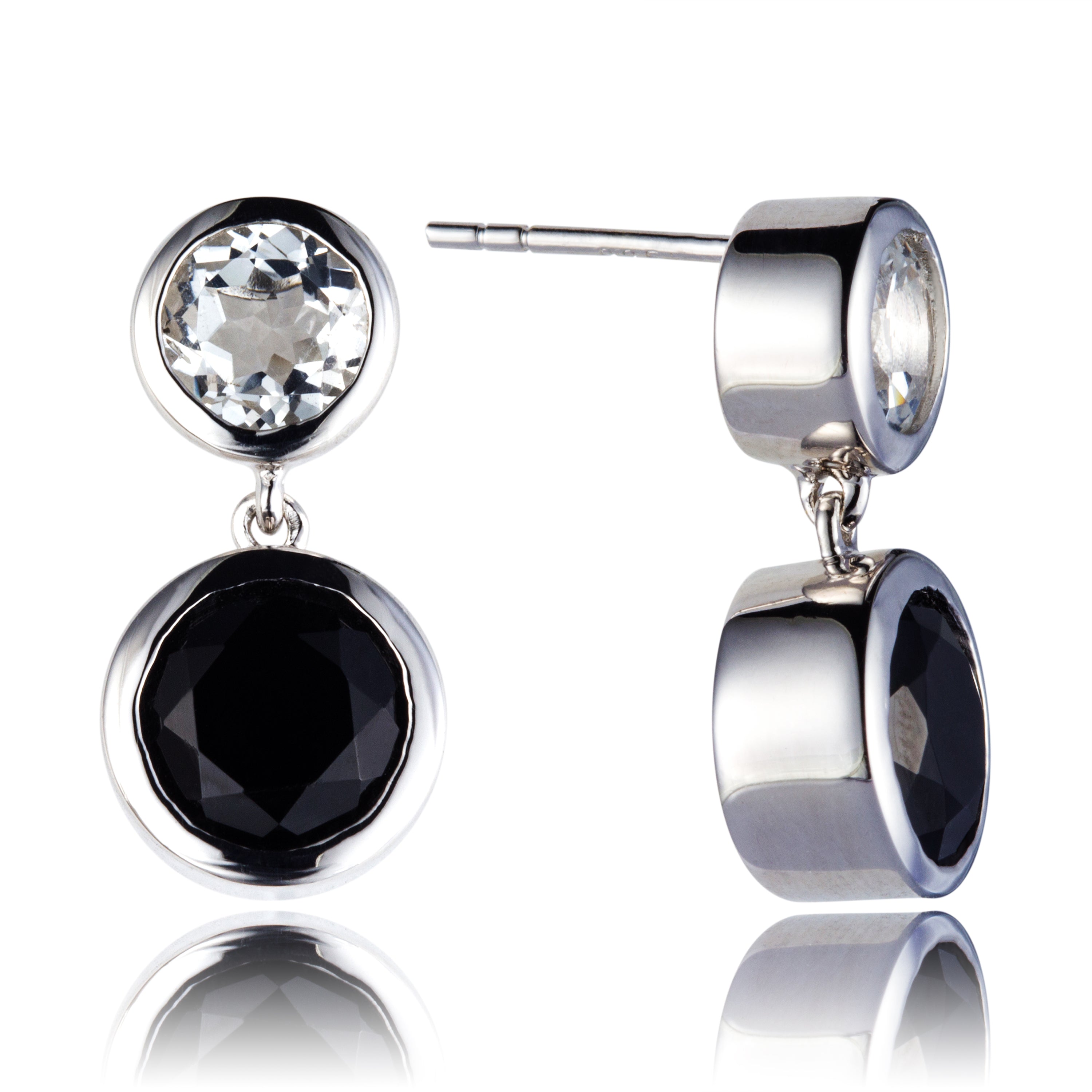 Genuine Black Spinel And White Topaz Sterling Silver Dangle Earrings