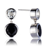 Genuine Black Spinel And White Topaz Sterling Silver Dangle Earrings