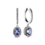 Genuine Tanzanite And White Zircon Sterling Silver Halo Leverback Earrings