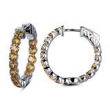 Genuine Citrine Sterling Silver Hoop Earrings