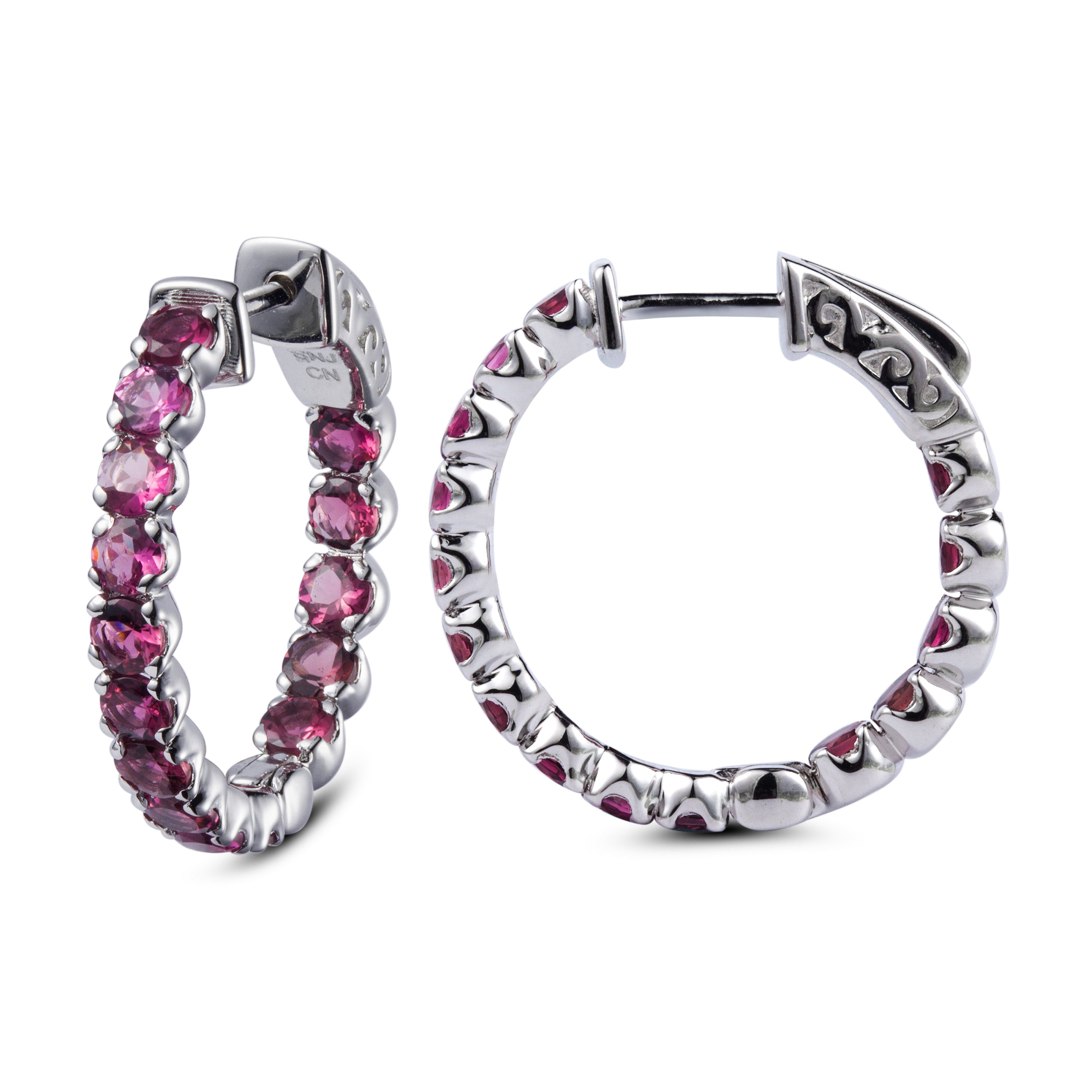 Genuine Pink Tourmaline Sterling Silver Inside Out Hoop Earrings