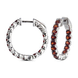 Genuine Garnet Sterling Silver Hoop Earrings