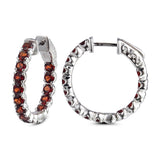 Genuine Garnet Sterling Silver Hoop Earrings