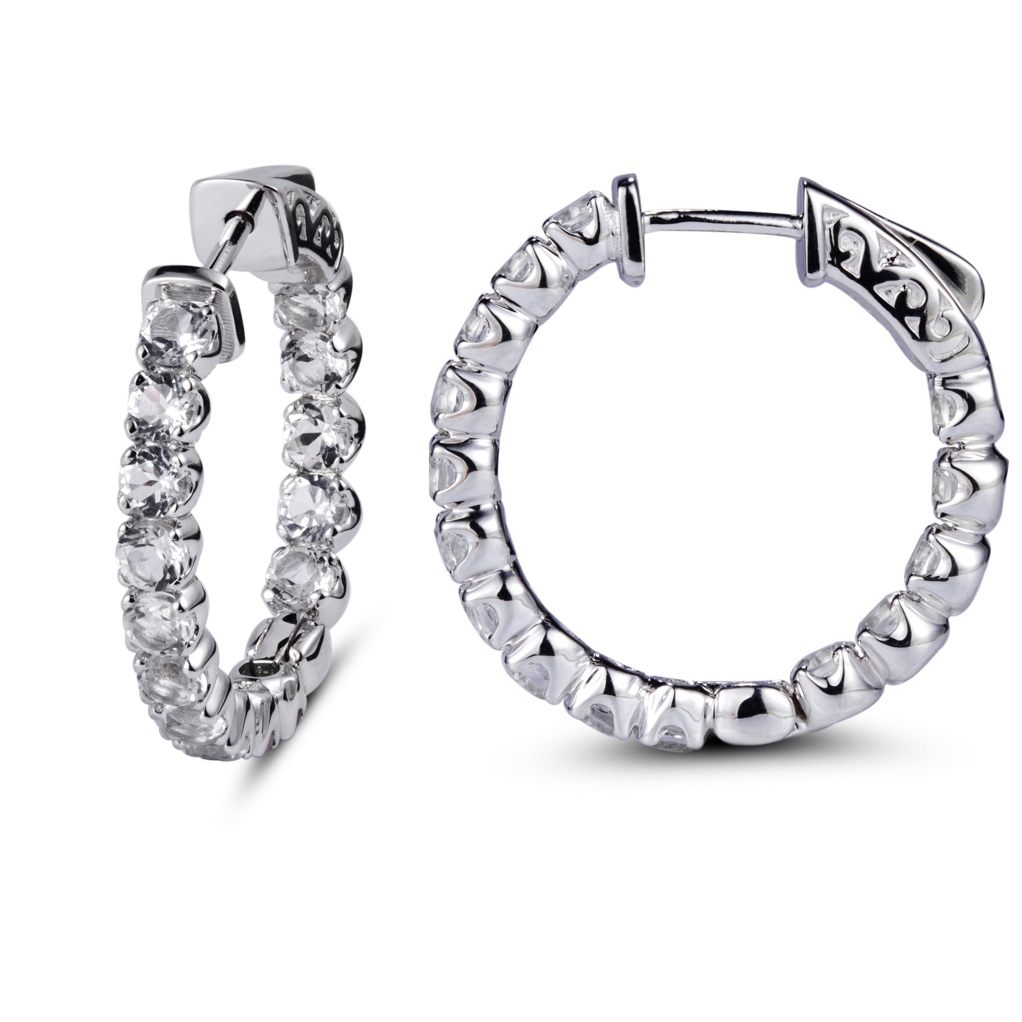 Genuine White Topaz Sterling Silver Hoop Earrings