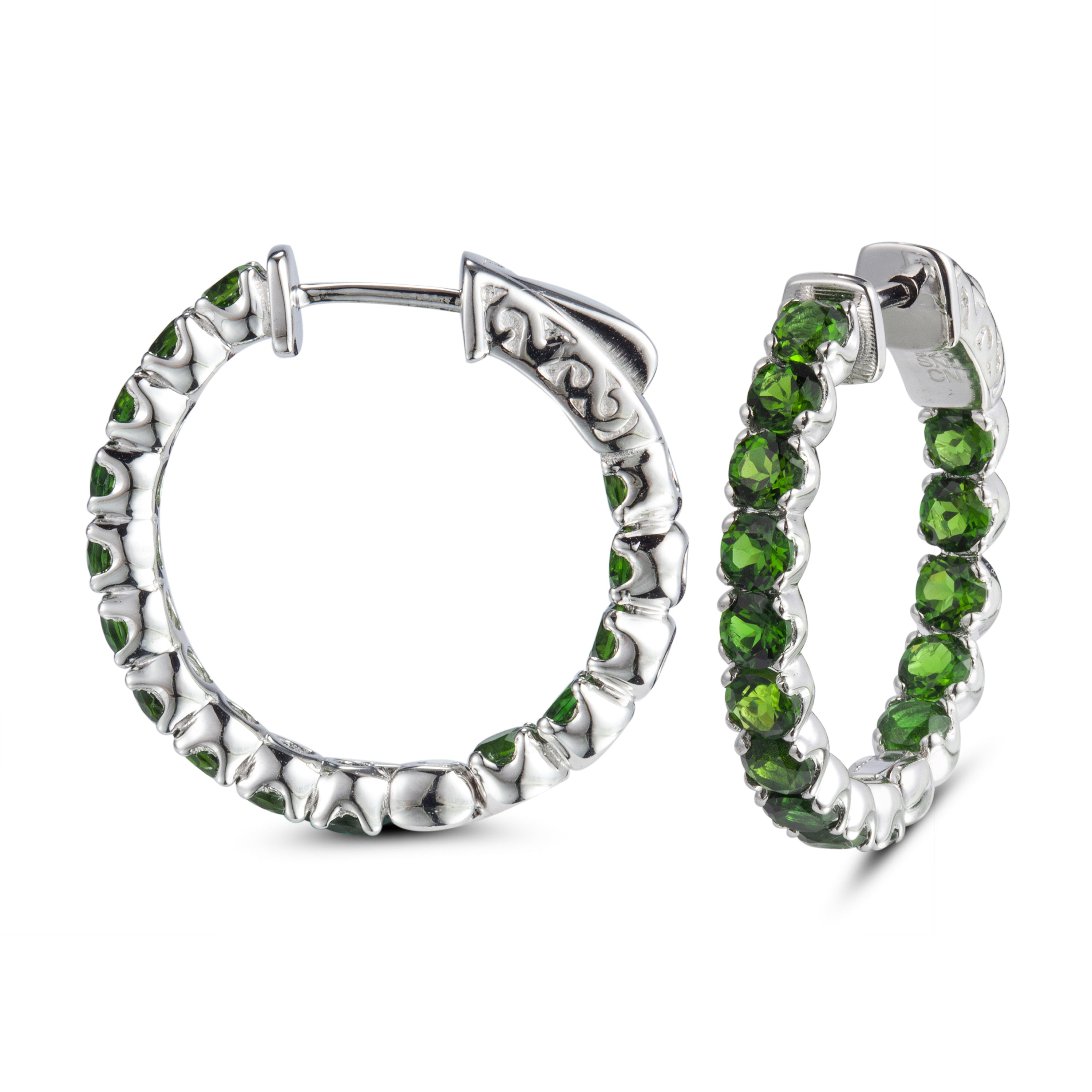 Genuine Chrome Diopside Sterling Silver Hoop Earrings