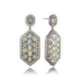 Genuine Opal And White Zircon Sterling Silver Halo Dangle Earrings