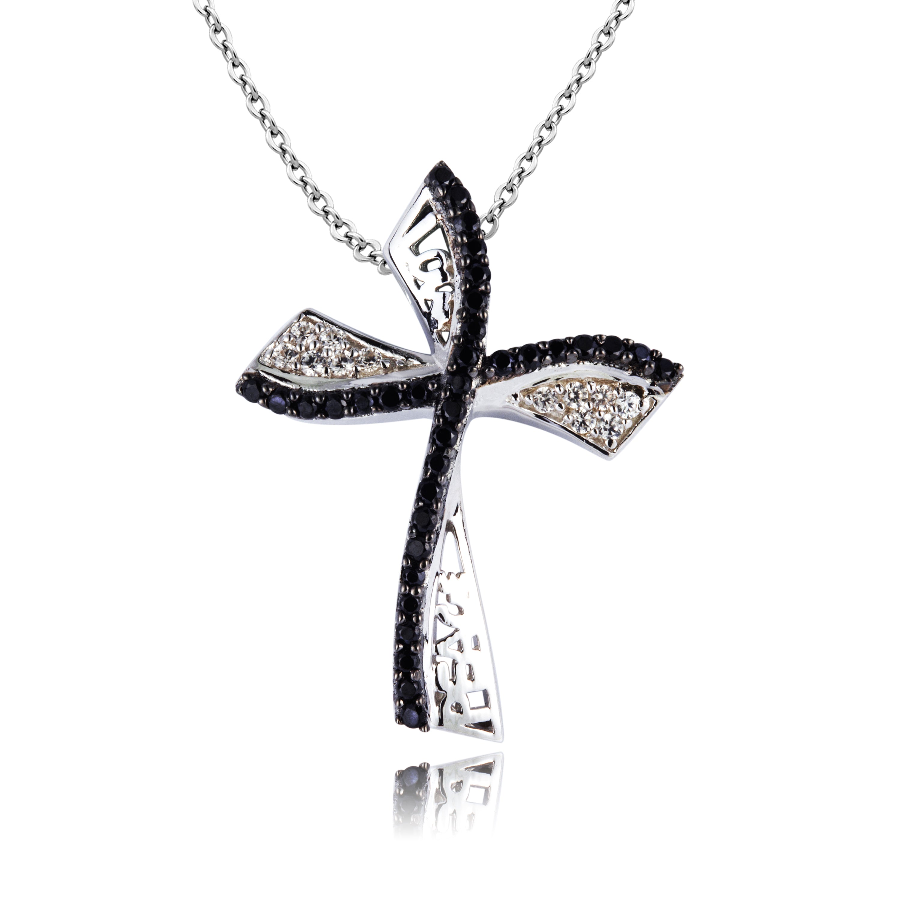 Genuine Black Spinel and White Zircon Sterling Silver Cross Pendant