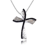 Genuine Black Spinel and White Zircon Sterling Silver Cross Pendant