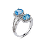 Genuine Blue Topaz And White Zircon Sterling Silver 2 Stone Ring