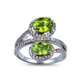 Genuine Peridot And White Zircon Sterling Silver 2 Stone Ring