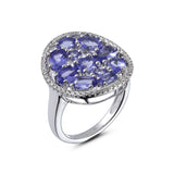 Genuine Tanzanite And White Zircon Sterling Silver Ring