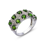 Genuine Chrome Diopside And White Zircon Band Ring