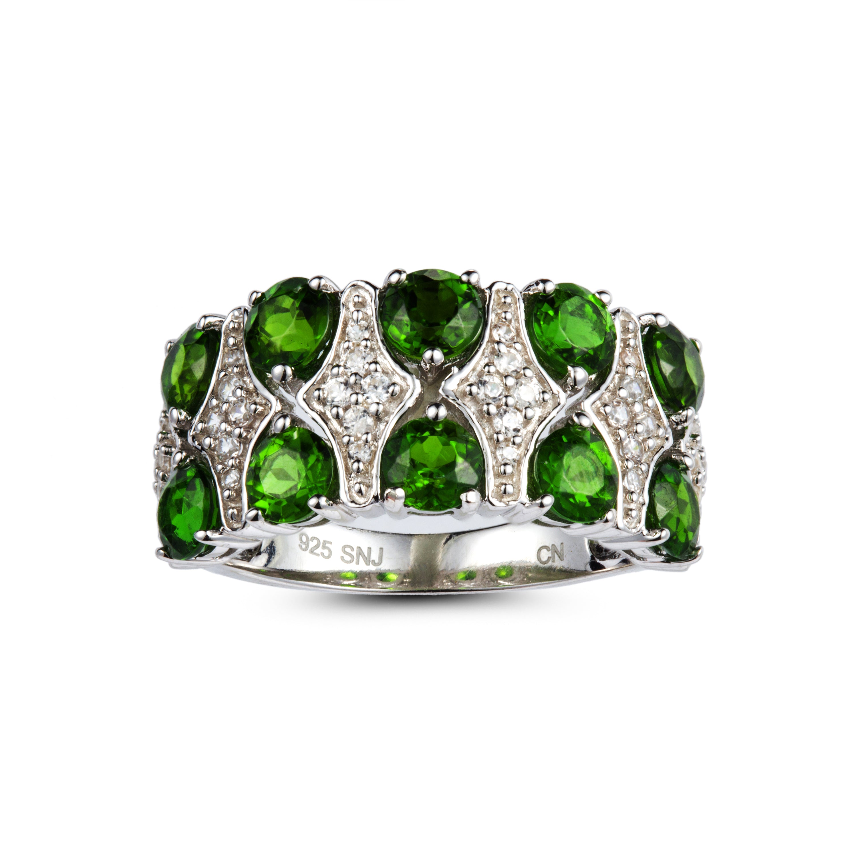 Genuine Chrome Diopside And White Zircon Band Ring