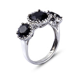 Genuine Black Spinel And White Zircon Sterling Silver 3 Stone Ring