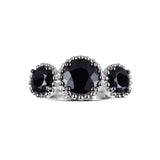 Genuine Black Spinel Sterling Silver 3 Stone Ring