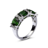 Genuine Chrome Diopside And White Zircon Sterling Silver 3 Stone Ring