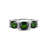 Genuine Chrome Diopside And White Zircon Sterling Silver 3 Stone Ring