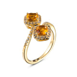 Genuine Citrine And White Zircon 14k Yellow Gold Over Silver 2 Stone Bypass Ring