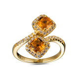 Genuine Citrine And White Zircon 14k Yellow Gold Over Silver 2 Stone Bypass Ring