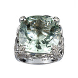 Genuine Green Amethyst And White Topaz Sterling Silver Halo Ring