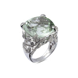 Genuine Green Amethyst And White Topaz Sterling Silver Ring