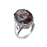 Genuine Smoky Quartz And White Topaz Sterling Silver Halo Ring