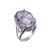 Genuine Pink Amethyst And White Topaz Sterling Silver Halo Ring