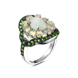 Genuine Opal And Chrome Diopside Sterling Silver Ring