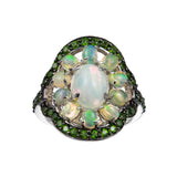 Genuine Opal And Chrome Diopside Sterling Silver Ring