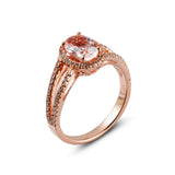 Genuine Morganite And White Zircon 14k Rose Over Silver Halo Ring