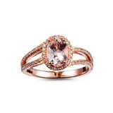 Genuine Morganite And White Zircon 14k Rose Over Silver Halo Ring