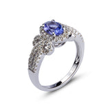 Genuine Tanzanite And White Zircon Sterling Silver Halo Ring