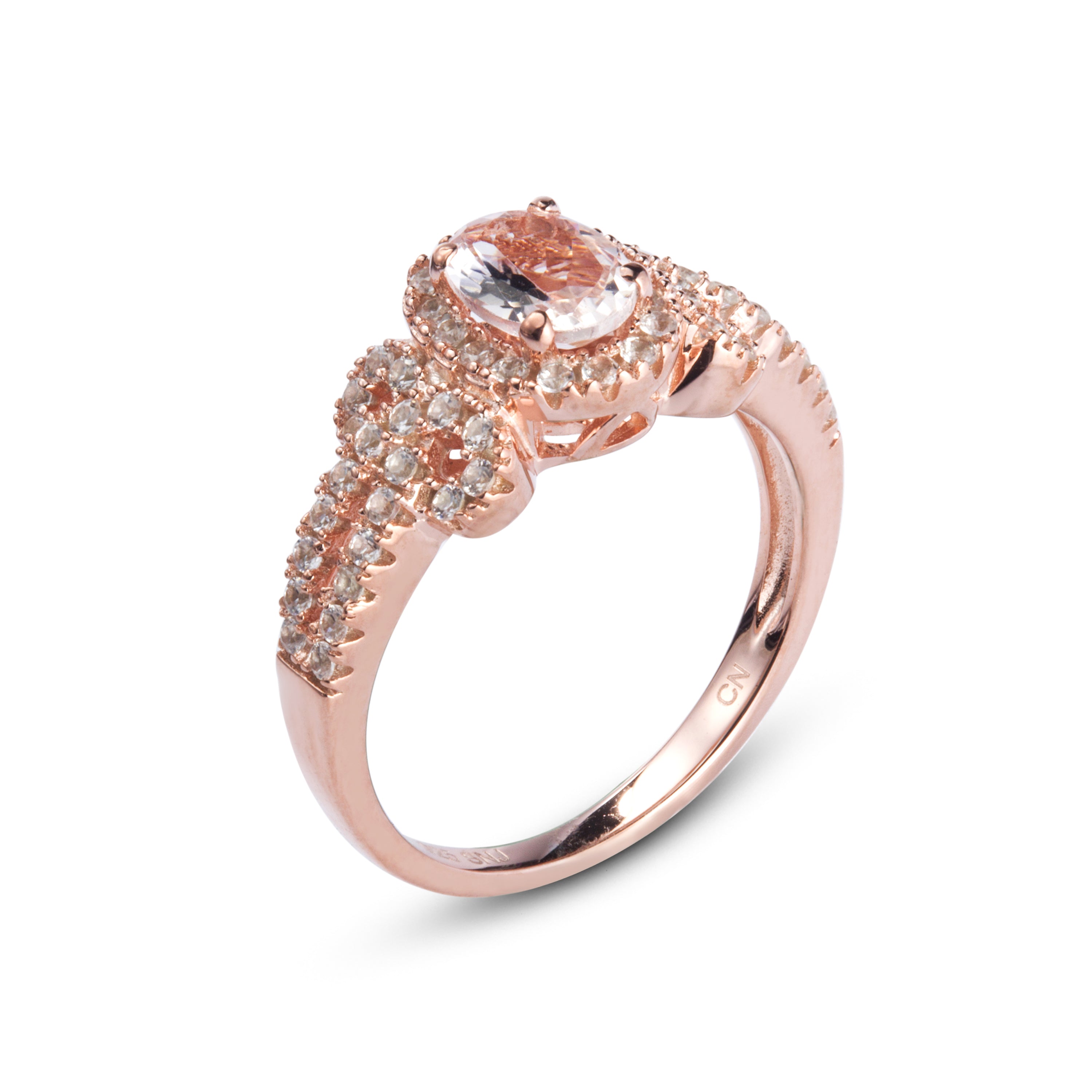 Genuine Morganite And White Zircon 14k Rose Gold Over Silver Halo Bow Ring