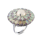 Genuine Opal And Pink Sapphire Sterling Silver Double Halo Ring