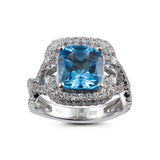 Genuine Swiss Blue Topaz And White Zircon Sterling Silver Ring