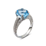 Genuine Blue Topaz And White Zircon Sterling Silver Pave Ring