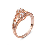 Genuine Morganite And White Zircon 14k Rose Over Silver Ring