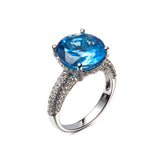 Genuine Blue Topaz And White Zircon Sterling Silver Pave Side Ring