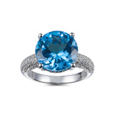 Genuine Blue Topaz And White Zircon Sterling Silver Pave Ring