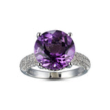 Genuine Amethyst And White Zircon Sterling Silver Pave Ring