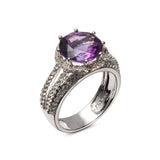 Genuine Amethyst And White Topaz Sterling Silver Halo Ring