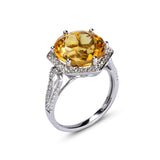 Genuine Citrine And White Topaz Sterling Silver Halo Ring