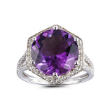 Genuine Amethyst And White Zircon Halo Ring