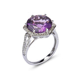 Genuine Amethyst And White Zircon Halo Ring