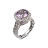 Genuine Pink Amethyst And White Topaz Sterling Silver Halo Ring