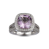 Genuine Pink Amethyst And White Topaz Sterling Silver Halo Ring