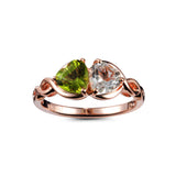 Genuine Peridot And White Topaz 14k Rose Over Silver 2 Stone Heart Ring