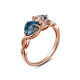 Genuine Blue Topaz And White Topaz 14k Rose Over Silver 2 Stone Heart Ring