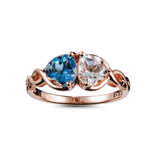 Genuine Blue Topaz And White Topaz 14k Rose Over Silver 2 Stone Heart Ring