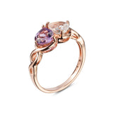 Genuine Amethyst And White Topaz 14k Rose Over Silver 2 Stone Heart Ring